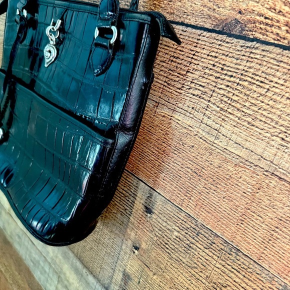 Brighton Black Croc Embossed Leather Tote Shoulder Bag - Picture 7 of 13